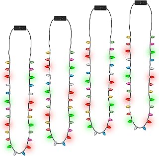 EOBOH Christmas Necklace, 4Pcs Light up Christmas Necklace, Christmas Bells Necklaces, 3 Modes Colorful Christmas Party Favors, Christmas Ugly Xmas New Year Party Supplies Accessories