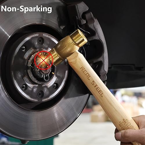 Miniatura 5 de REAL STEEL Gota forjado latón macizo sin chispas martillo 20 oz, mango de madera de nogal 0421
