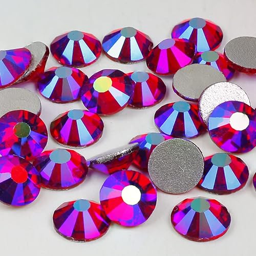 Vista 183 de Genie Crystal ss34 Red Glass Rhinestones 288 Pcs, 7.0 mm Big Light Siam Flatback Rhinestone, Diamond Cut Gems for Crafts, Face Mask, Makeup