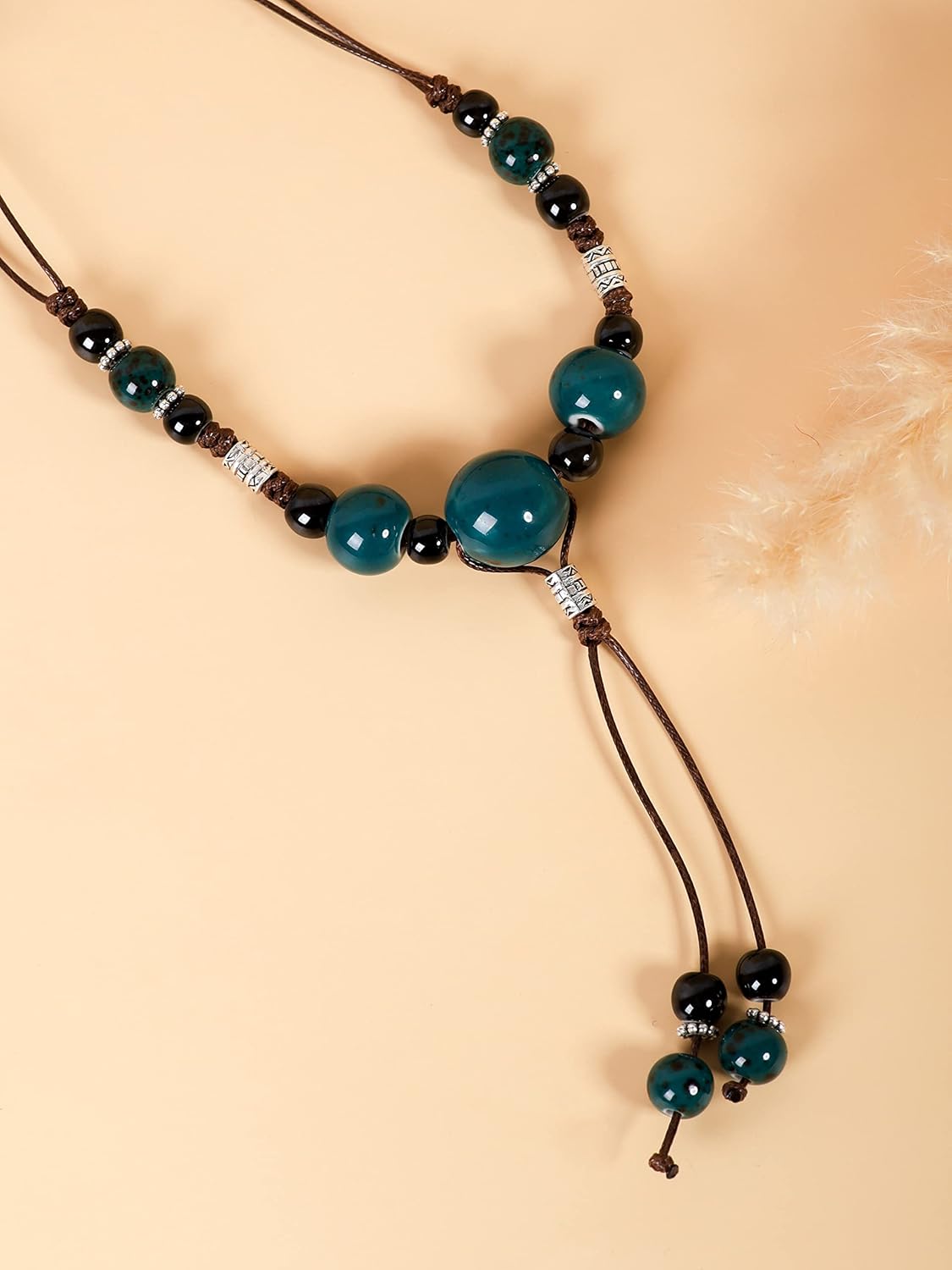 MINACHI Vintage Bohemian Ethnic Colorful Ceramic Bead Long Y Necklace, Hippie Boho Summer Fashion Jewelry Gift for Women - Image 3