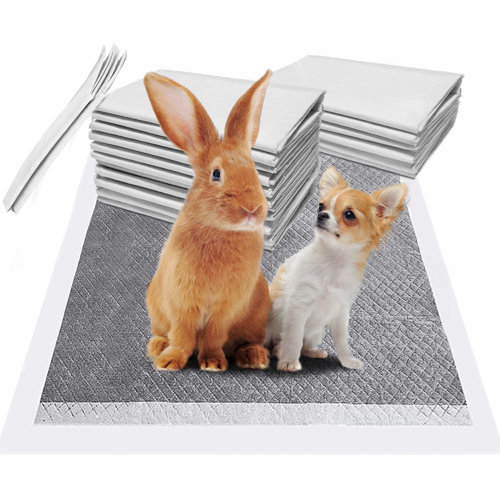 Fhiny 50PCS Rabbit Pee Pads, 18" × 24" Disposable Cage Liner Black Carbon Odor-Control, All-Absorb Charcoal Training Accessories with Quick-Dry Surface for Bunny Rabbit Puppy Small Animals