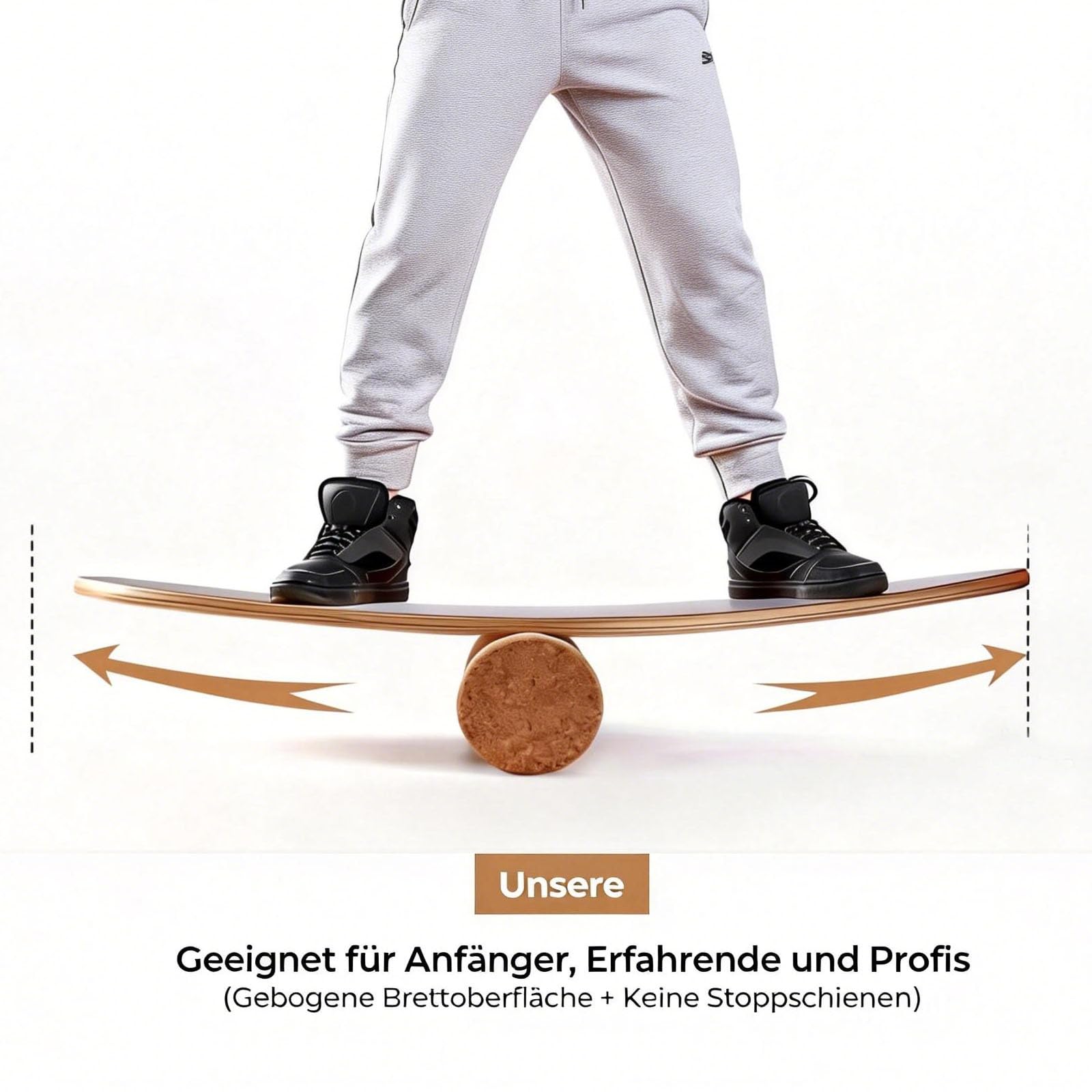 Balance Board aus Holz, Balancebrett mit Korkrolle, 8 Holzschichten, Trainingsgerät für Gleichgewicht und Koordination