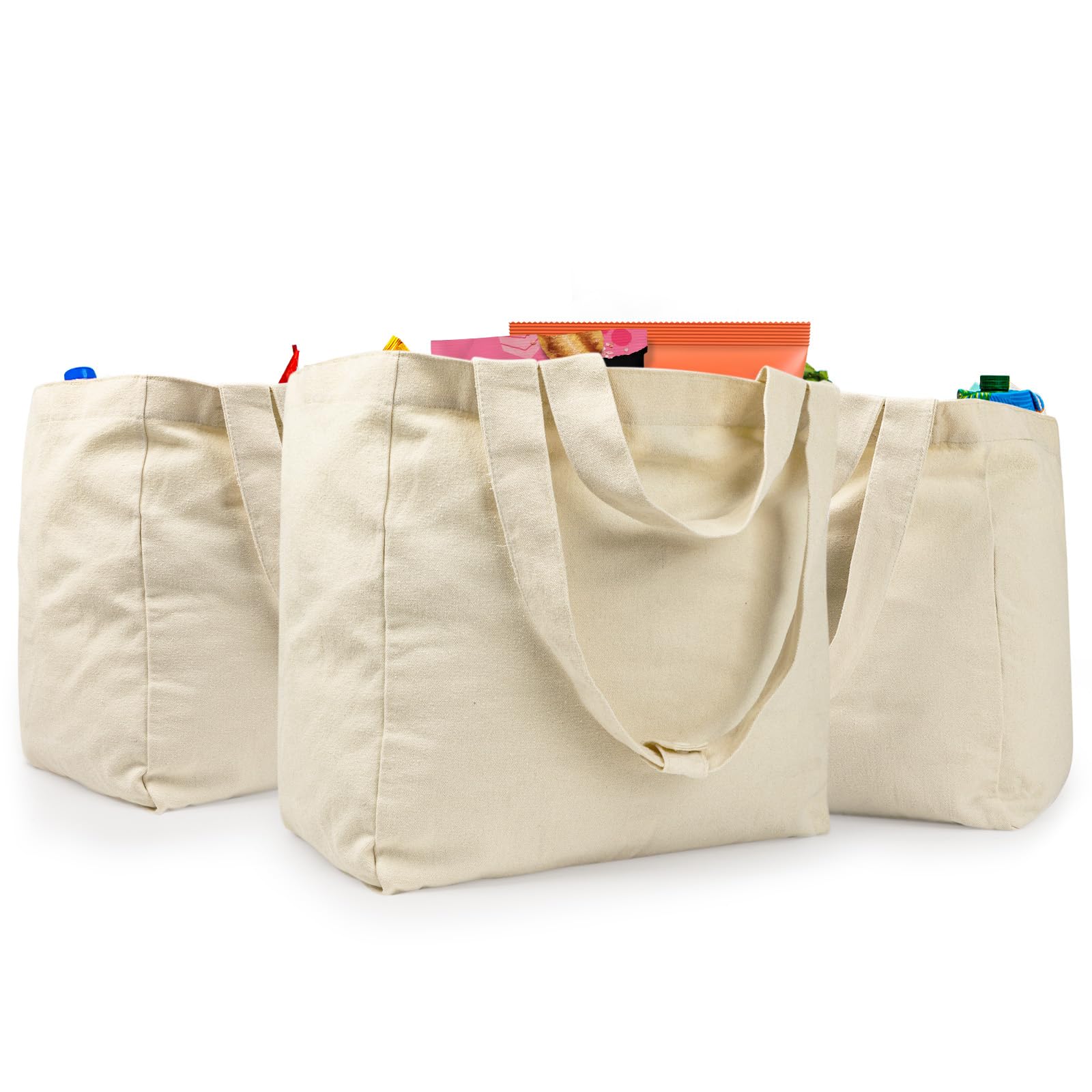 Amazon.com: VitaSerena Upgraded Canvas Grocery Bags 3pcs XL Set, All in ...