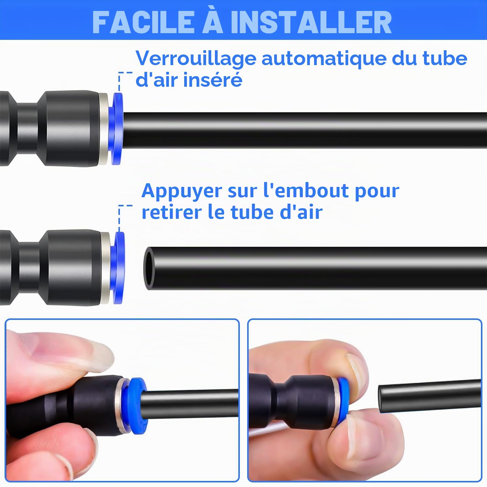 20m Tuyau Pneumatique, Tuyau Pneumatique 6mm avec 4 Connecteurs Pneumatiques, pour Equipements Pneumatiques, Industriels et Domestiques (Noir)