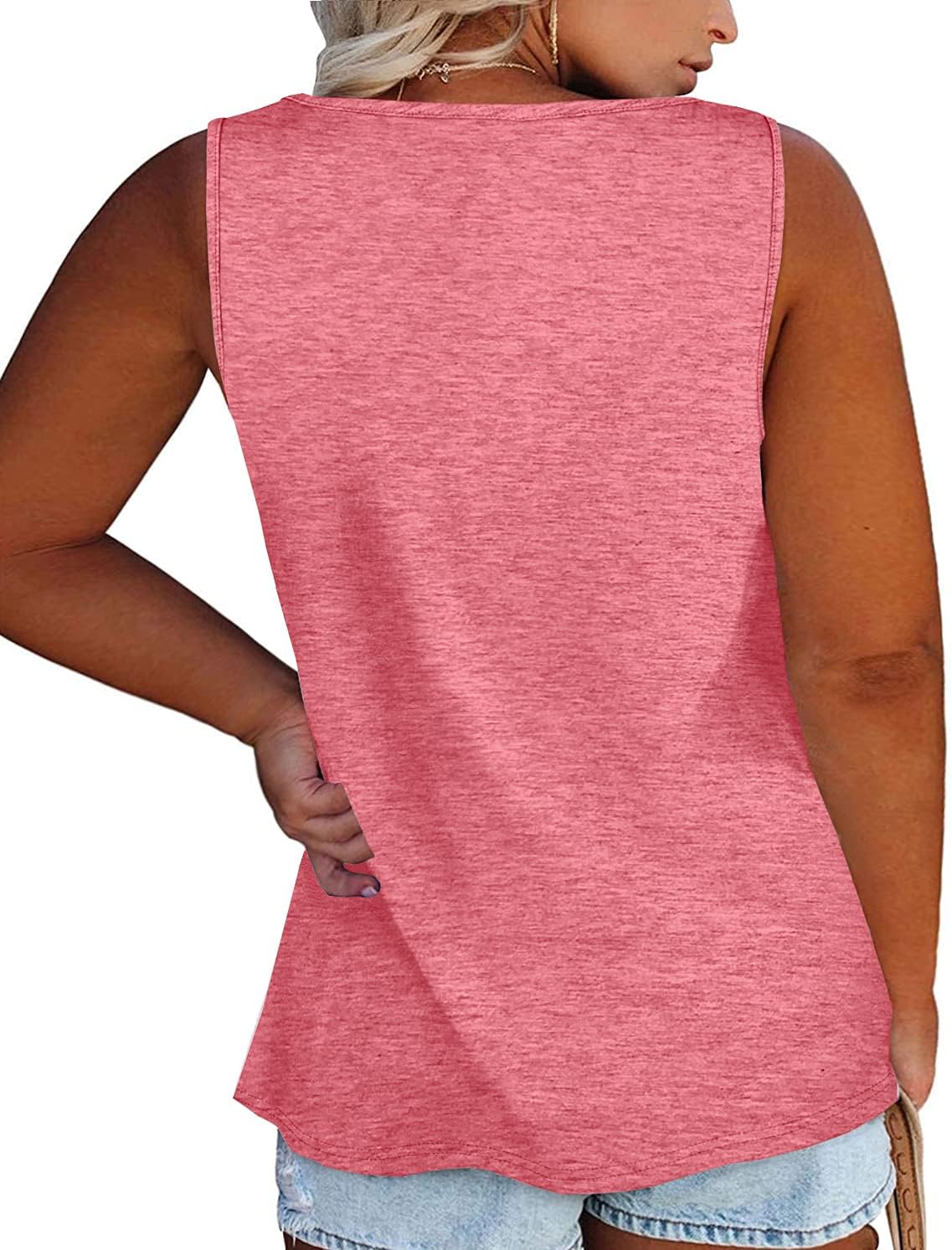 Womens Plus Size Tank Tops Summer Sleeveless Henley T-Shirts Tops Casual Button Down Tunics Shirts image 2