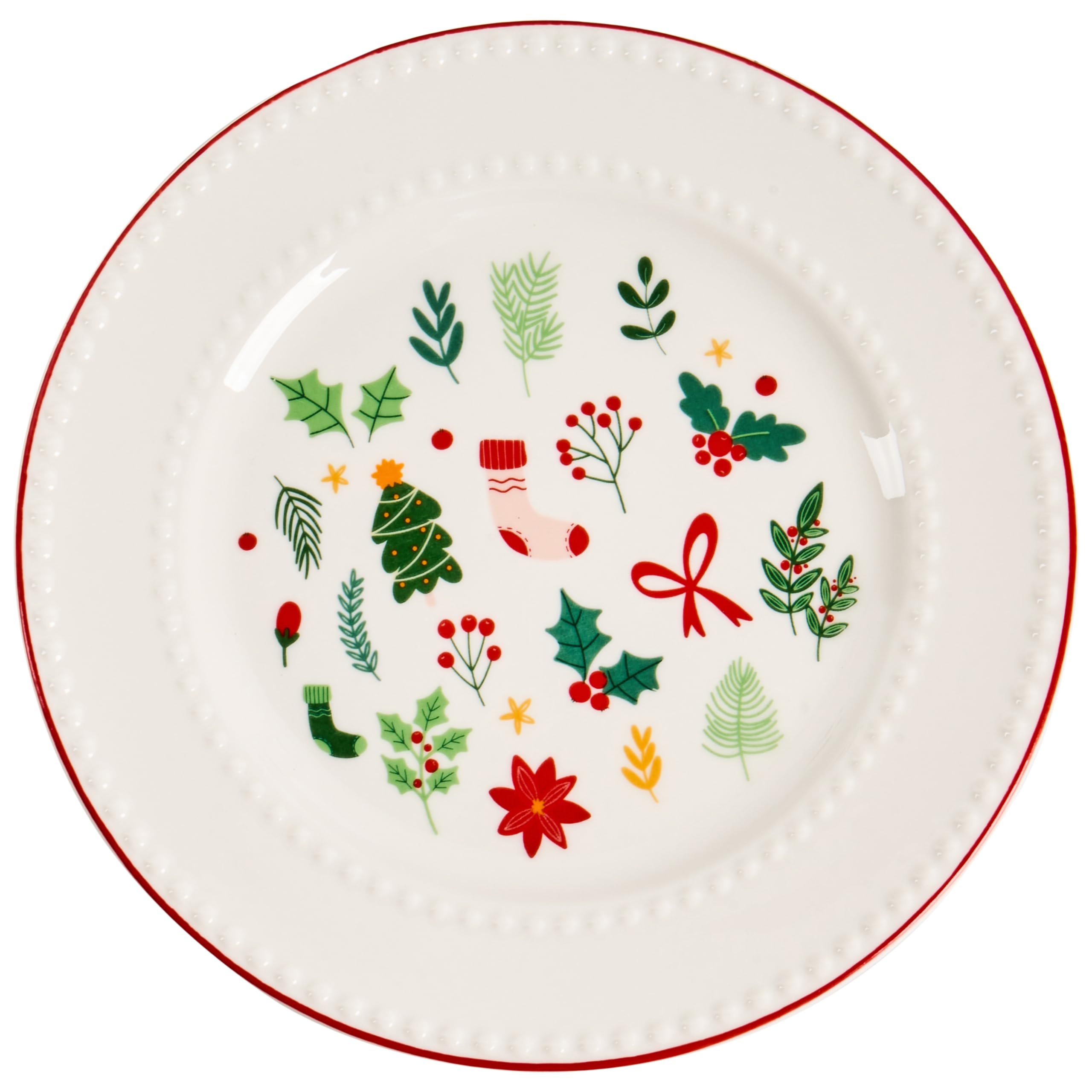 Zestaw naczyń z porcelany 12-częściowy ręcznie robiony reaktywne szkliwo dla 4 osób choinka biały Saffron