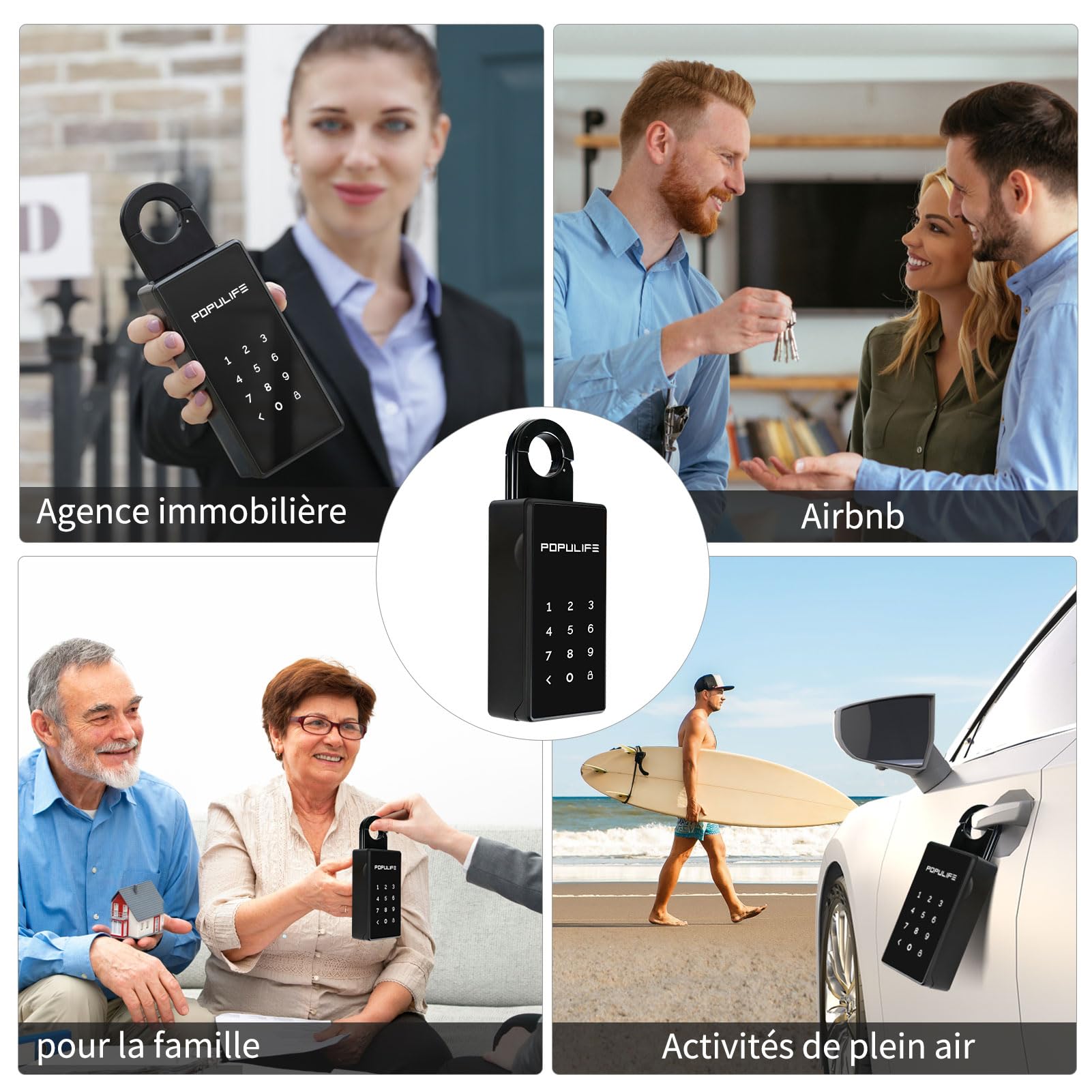 Populife Boite a Clef WiFi avec Passerelle, Contrôlable à Distance Boite a Clefs Securisee Exterieur Intelligente, Boite à Clé Bluetooth sans Fil Montable au Mur et sur Poignée, Étanche IP66