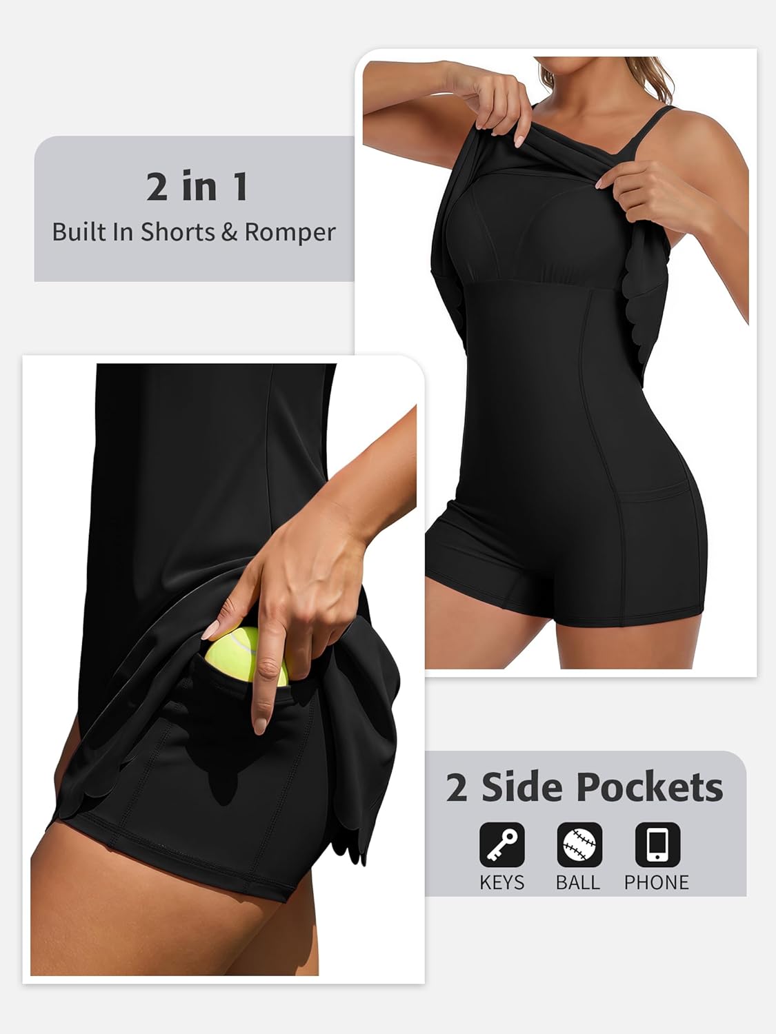 ATTRACO Tennis Dress for Women with Built in Shorts and Bra Scalloped Spaghetti Strap Athletic Dresses