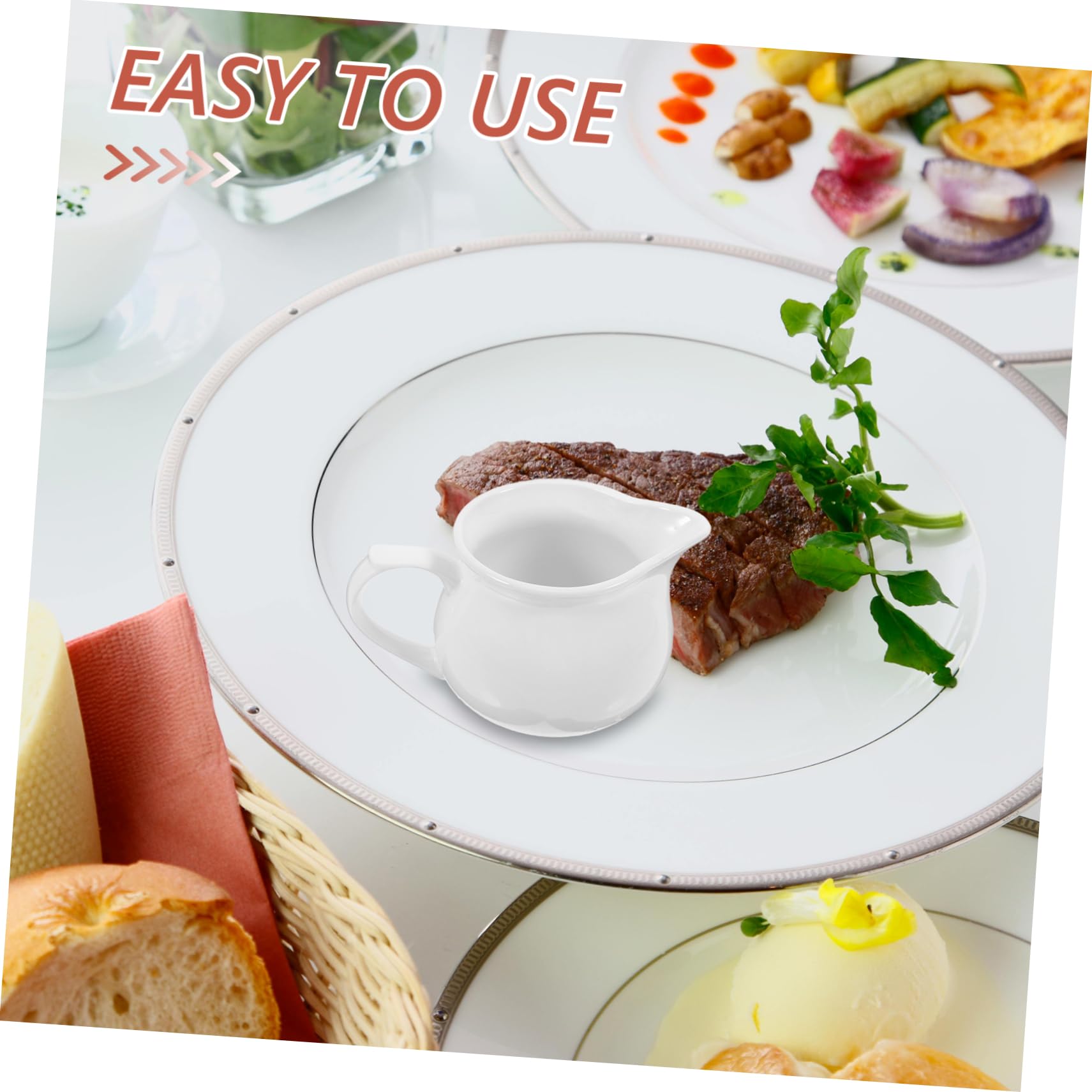 HOLIDYOYO 2Pcs Ceramic Gravy Boat Traditional Sauce Dispenser for Gravy Condiments and Dressings Ceramic Design for Home Restaurants Catering