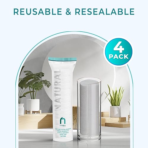 Miniatura 8 de 400 rondas de algodón con soporte acrílico, algodón turco de alta calidad, removedor de maquillaje 100% natural, dispensador transparente con ribete