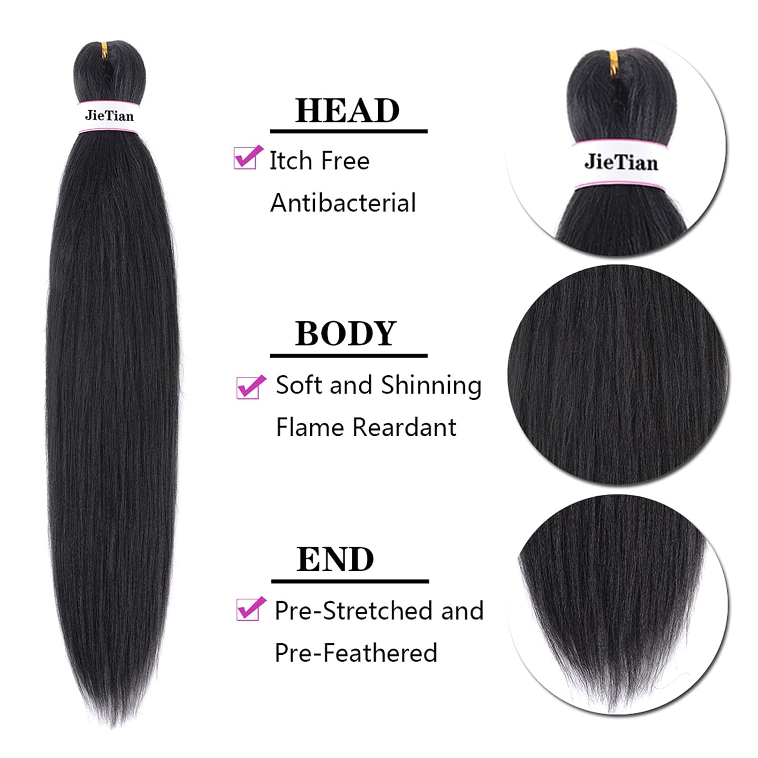 Liang Dian Pre Stretched Braiding Hair Natural Black 30 Inch 8 Packs Synthetic Crochet Braids Hot Water Setting Professional Soft Yaki Texture Synthetic Hair Extensions(1B)