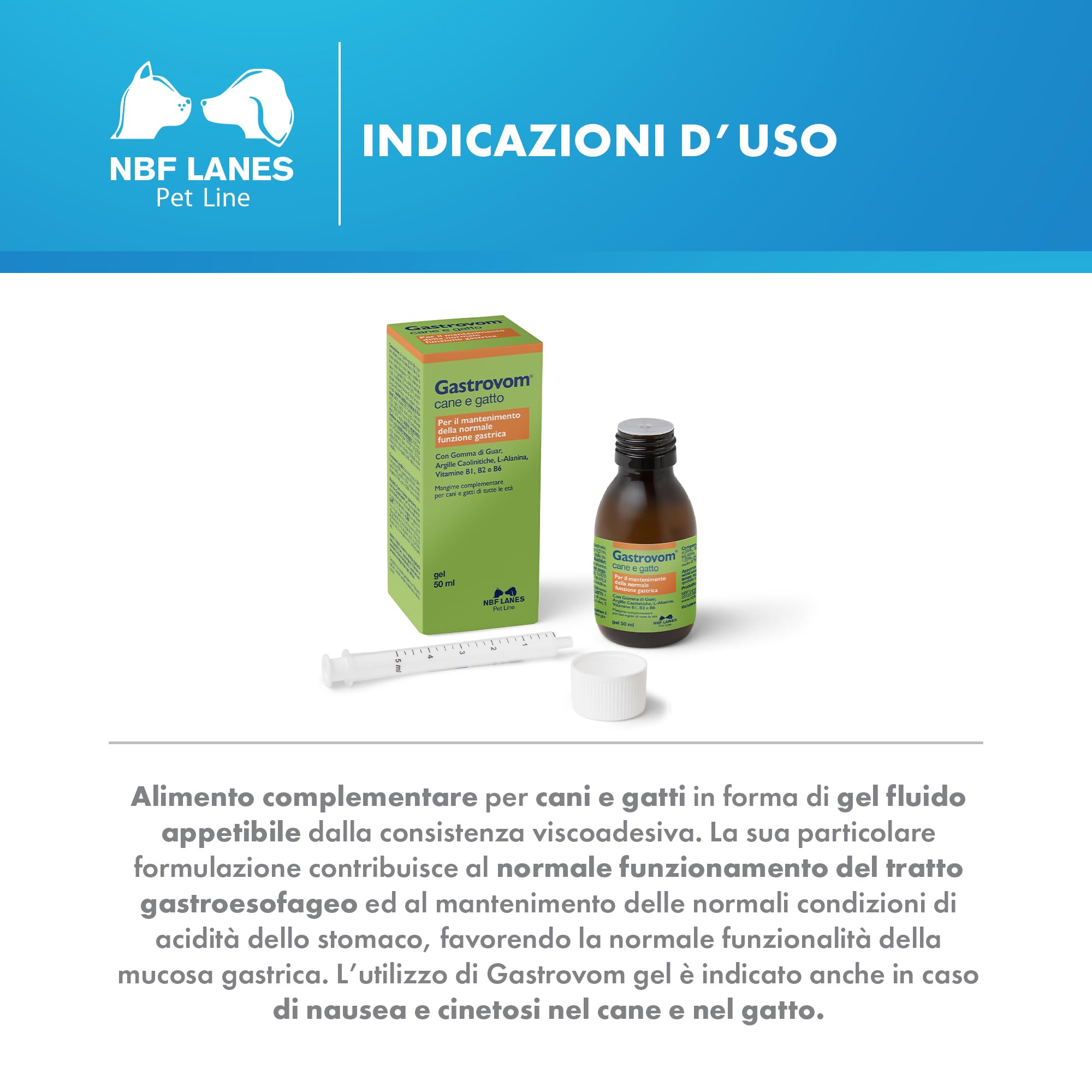 NBF Lanes | Gastrovom Cane e Gatto, Gel Appetibile 50 ml, per Il Mantenimento della Normale Funzionalità Gastrica