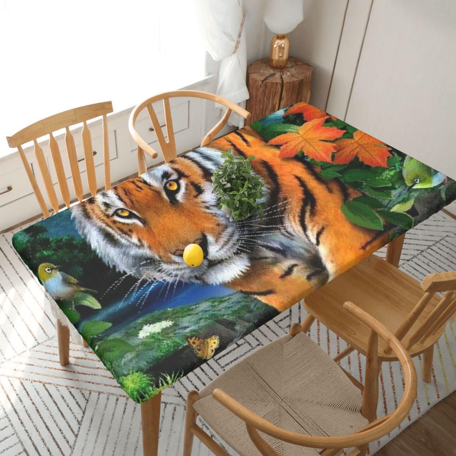 BNVSADC Tiger Butterfly Bird Printed 5FT Tablecloth Polyester Kitchen Water Resistant Table Cloth Dining Table Decoration Table Covers, 152x76 CM
