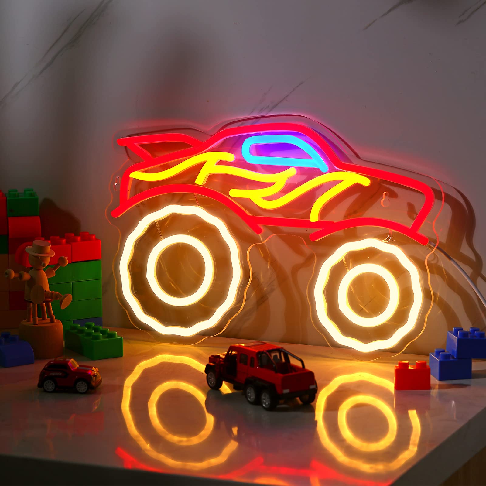 Riakrum Monster Neon Truck Night Light for Boys Truck Lamp Neon Light for Boys Room USB Powered LED Sign for Kids Boy Playroom Bedroom Decor
