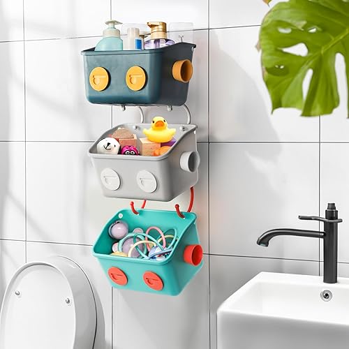 Miniatura 6 de Paquete de 6 cestas organizadoras de almacenamiento de juguetes de baño, estante de plástico para colgar en la pared, lindo estante de cocina de