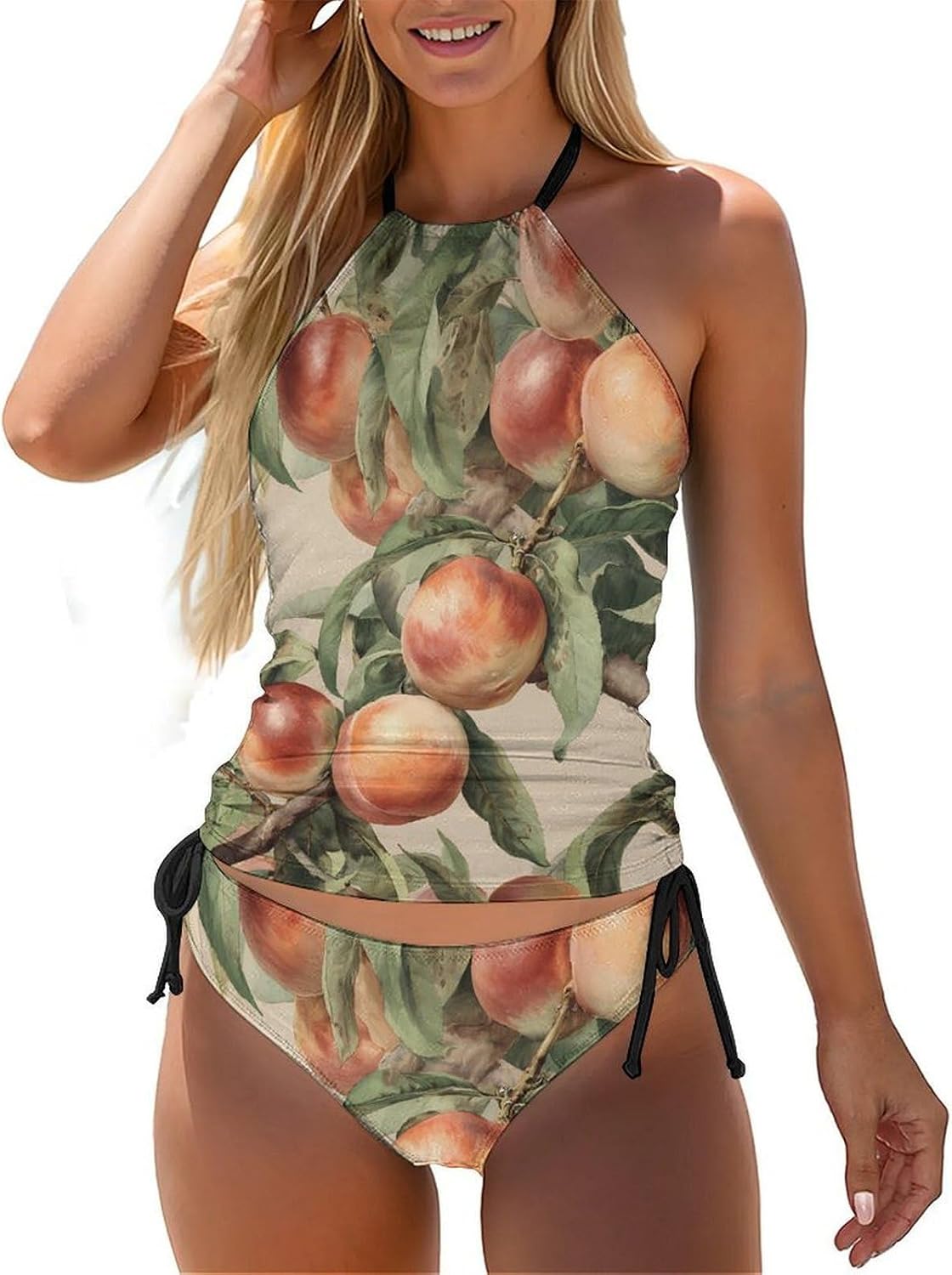 Peaches on Tree Women Tankini 2 Piece Swim Bathing Suits | tummy control,high neck top with bottom,swimwear,swimsuits