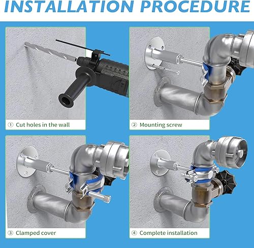 Miniatura 3 de Paquete de 4 soportes de montaje de tubería de acero inoxidable 304  Abrazaderas ajustables de 1.969-3.937 in de altura para tubos de 34 pulgadas