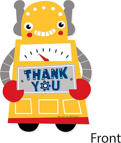 Miniatura 3 de Big Dot of Happiness Gear Up Robots - Tarjetas de agradecimiento en forma de fiesta de cumpleaños o baby shower, tarjetas de agradecimiento con