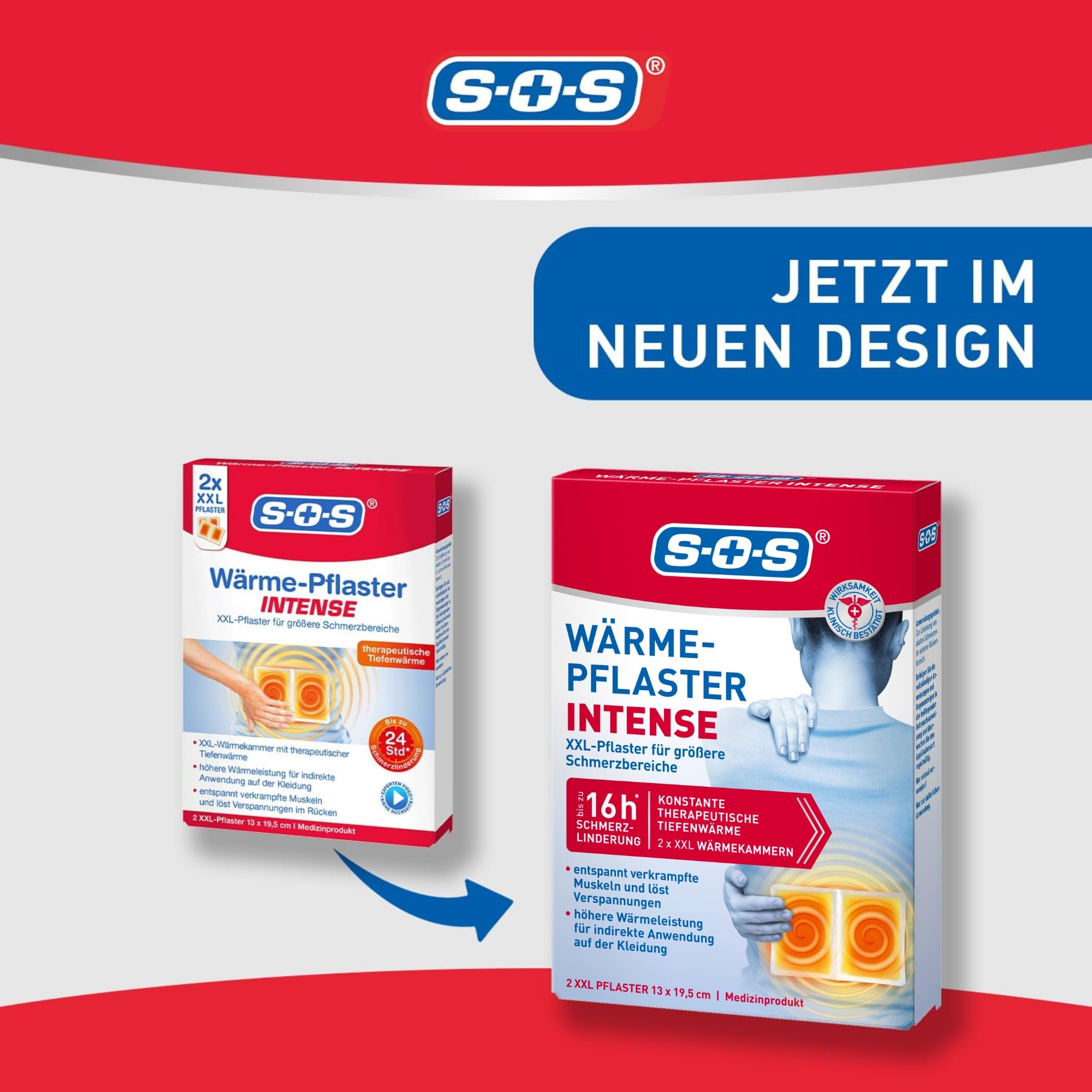 SOS Wärme-Pflaster INTENSE | extra starke XXL Wärmepflaster | löst verkrampfte Muskeln + Rücken Verspannungen | Rückenschmerzen 5x2 Wärme Pads