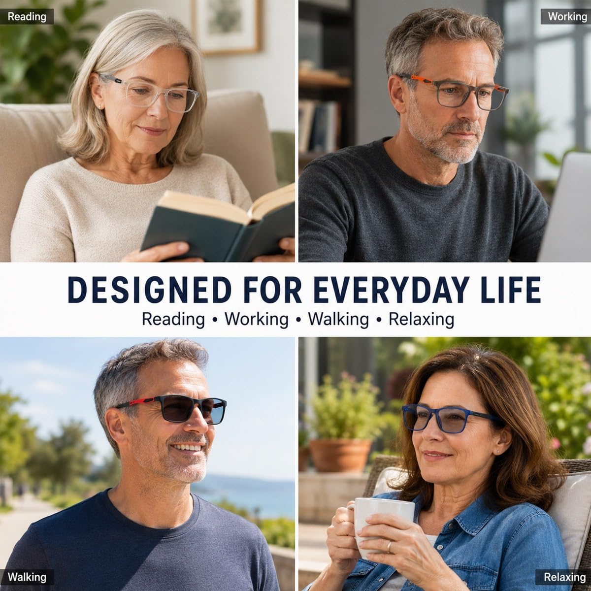 Generisch 3er-Pack Selbsttönende Multifokale Lesebrille, Gleitsichtbrille für Damen Herren, Blaulichtfilter Computerbrille mit Etui
