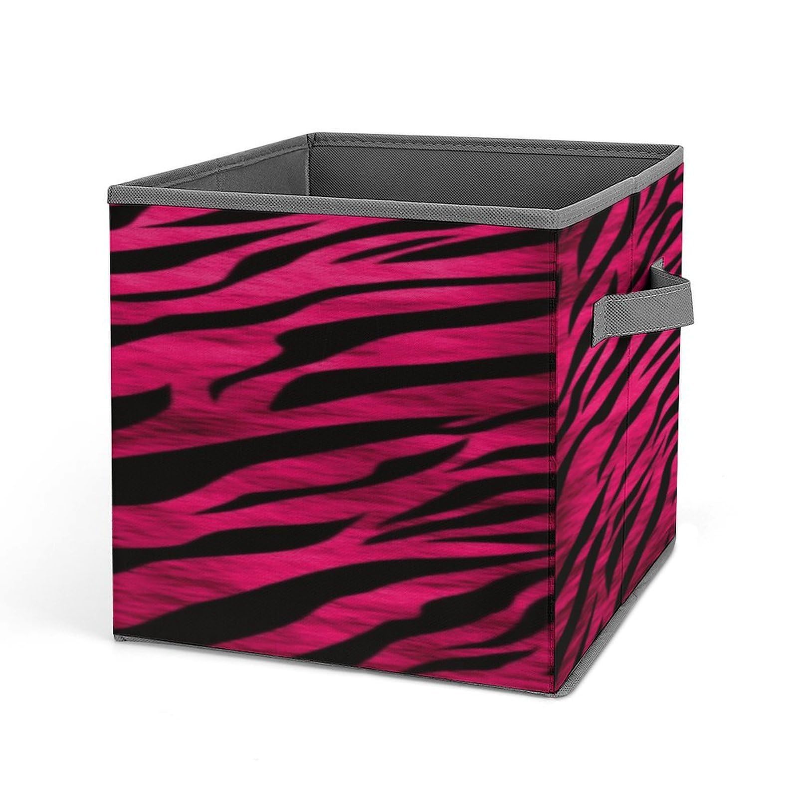 VstaDank Zebra Tiger Leopard Pink Storage Bin Collapsible Storage Cubes Organizer Oxford Cloth Storage Box with Dual Handles Large Stackable Closet Storage Bins for Sheets Hat Sweater