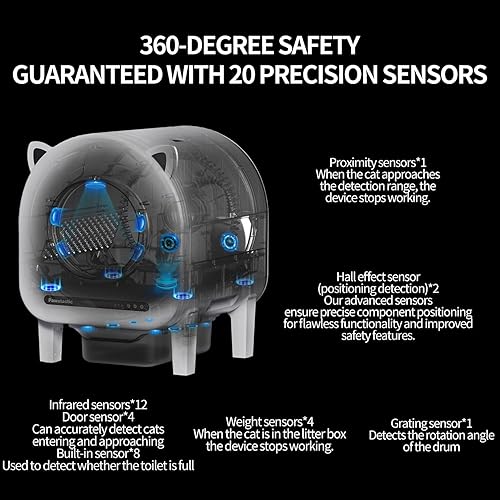 Miniatura 5 de Caja de arena autolimpiante, caja de arena automática para gatos de 68 L para múltiples gatos, robot con doble protección de seguridad, control de