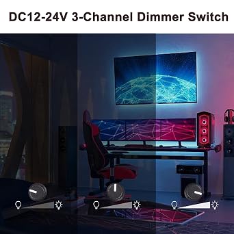 MEIRIYFA RGB LED Light Dimmer Knob Controller Switch,DC12-24V 3Channel Brightness Adjust Intelligently for Multi-Color LED Light Strip