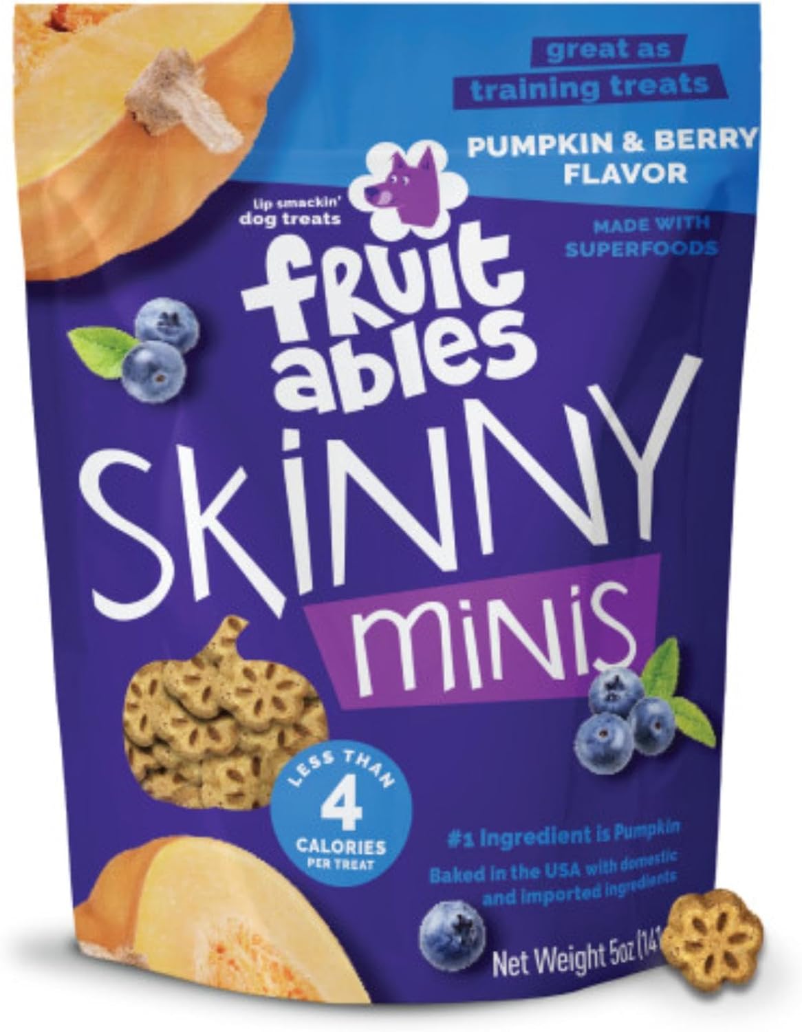 Fruitables Skinny Mini Dog Treats (3 Cal) – Healthy Soft Training Treats – Pumpkin & Blueberry, 5 oz (4 Pack)