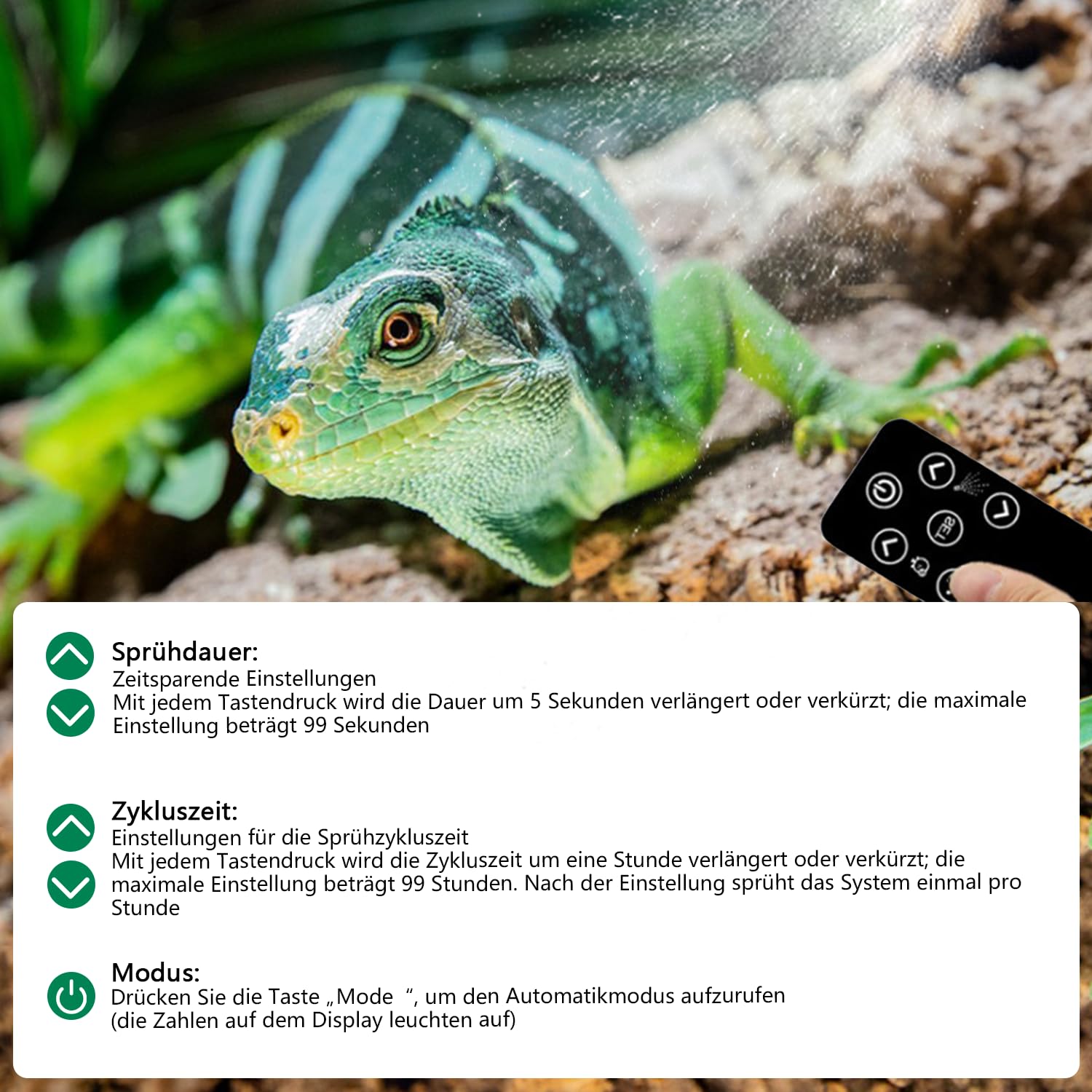 Reptilien Benebelungssystem Terrarium, Intelligentes Reptilien Luftbefeuchter mit Schlauch mit Timer und Sprühdüsen 360 ° Verstellbare, Vernebler Terrarium für Amphibien Pflanzen