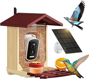 Bird Feeder with Camera, 2.5K HD Smart Bird Feeder Cam Outdoor with AI Recognition, Instant Arrival Alerts, Auto Capture Birds Videos, IP66 Waterproof Solar Powered, Ideal Gift (Red) asin的图片