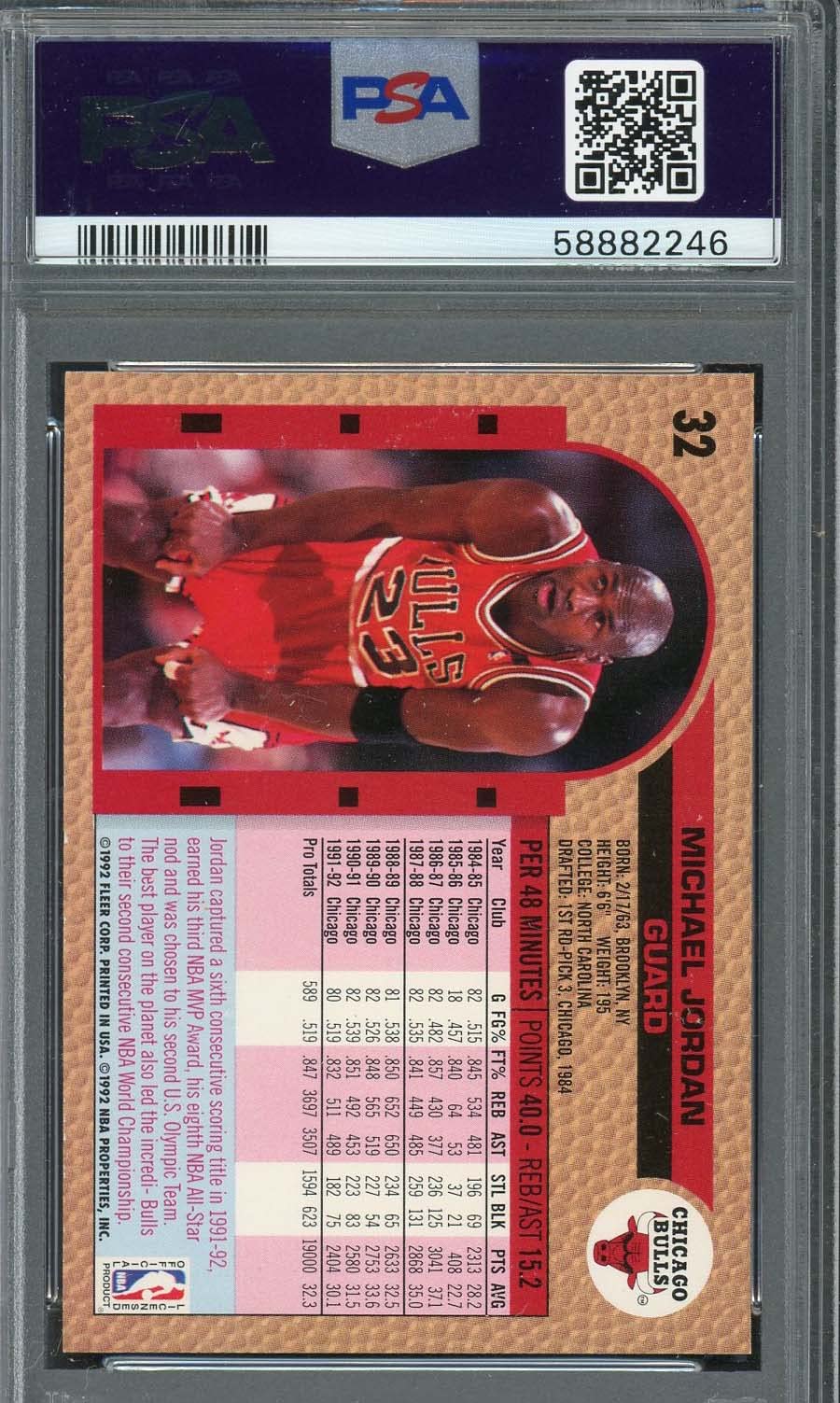 [お正月セール] 1992 Fleer マイケル ジョーダン PSA-9 美品！ Amazon.com: Michael Jordan 1992 Fleer Basketball Card #32 Graded