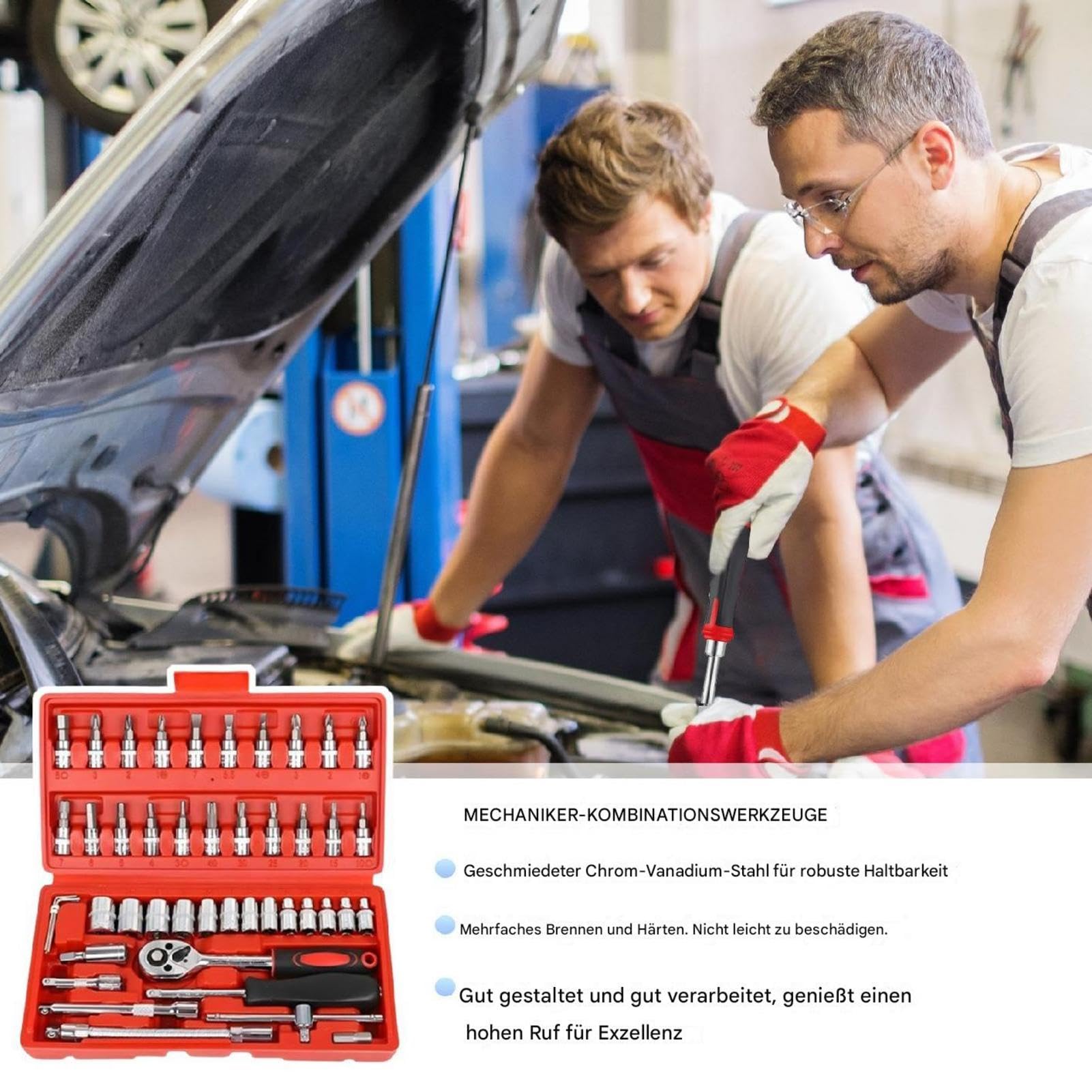 Zestaw narzędzi do naprawy – 46-częściowy zestaw narzędzi mechanicznych do ręcznych napraw pojazdów, idealny do domu, podróży i mieszkania