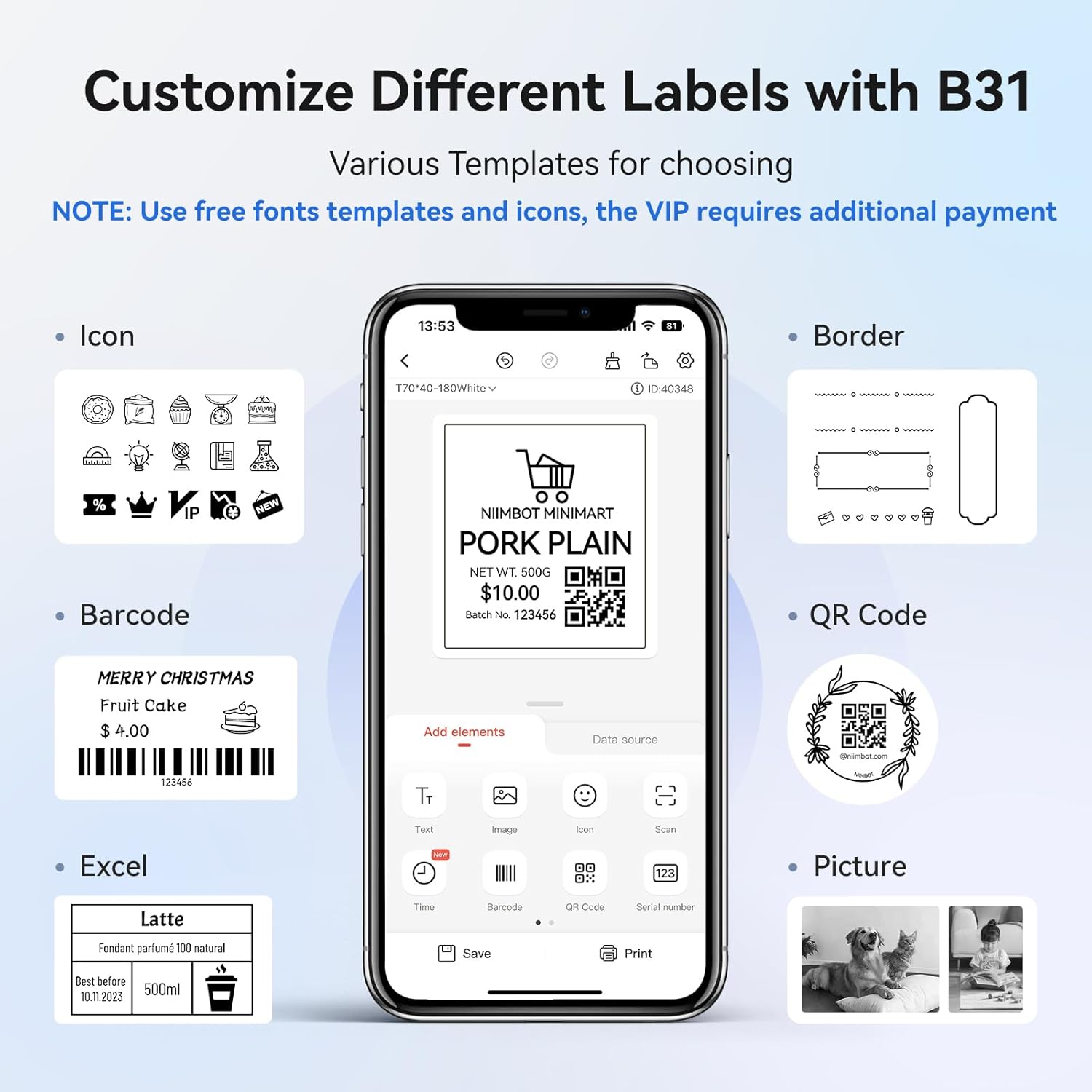 NIIMBOT B31 Label Maker Machine with Tape, 3 Inch Portable Label Printer for Barcode, Address, Logo, Tag Labeling, Thermal Sticker Maker Compatible with Smartphones & PC, Dark Blue