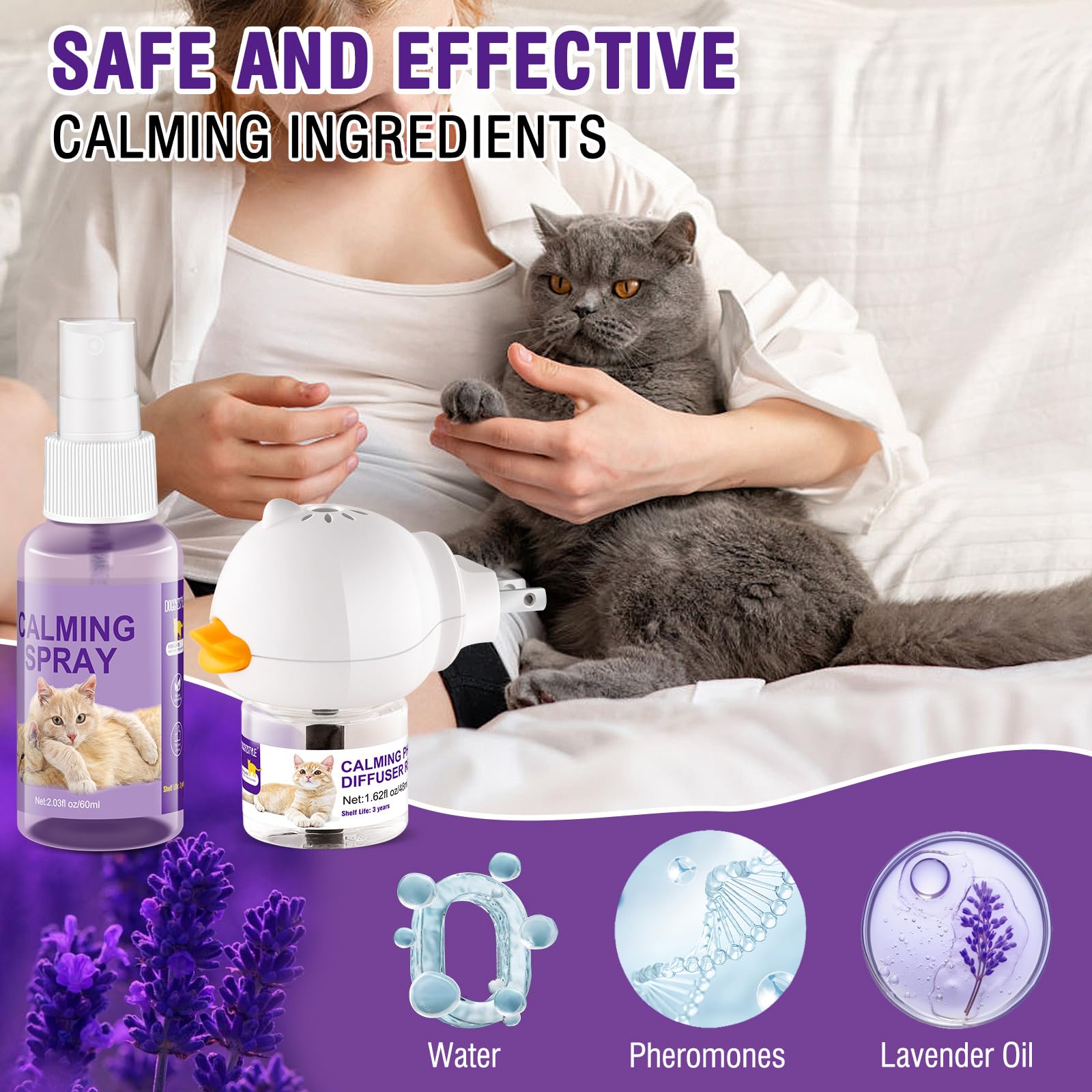 Cat Calming Pheromone Diffuser And Spray,Juego De Difusor De Feromonas Para Gatos,Spray Calmante Para Gatos,Alivia El Estrés Por Ansiedad,Reduce Las Peleas Y Los Arañazos (1 Recarga+1 Spray)