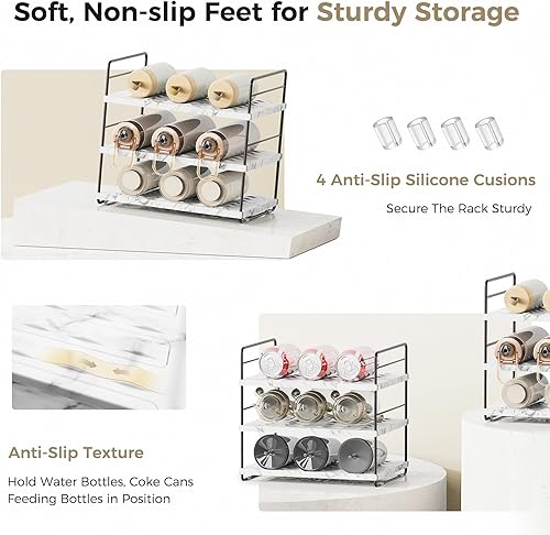 Miniatura 7 de Diseño de mármol organizador de botellas de agua Oylik para gabinete, organizador de almacenamiento de botellas expandible y ajustable, organizador