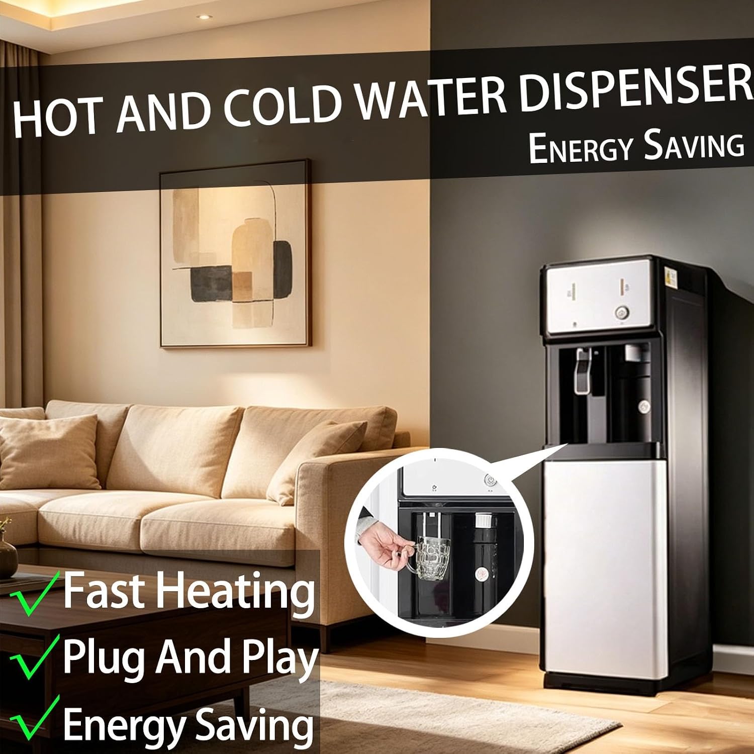 Waters Cooler Dispenser, Mains Fed Water Coolers Dispensers, 3-Level Temperature Control, Fast Heating, Tube-Type Waters Dispenser, Suitable for Kitchens Tea Rooms