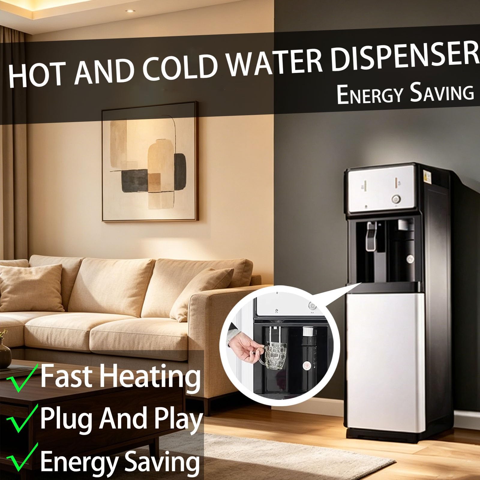 WasserküHler, Wasserspender Mit Bodenbeladung, 3-Stufige Temperaturregelung, Wasserspenders Mit Festwasseranschluss, FüR BüRo Und Zuhause