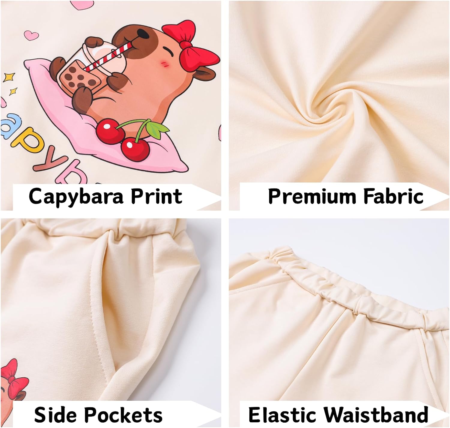 Girls Clothes Cute Capybara Print Cherry