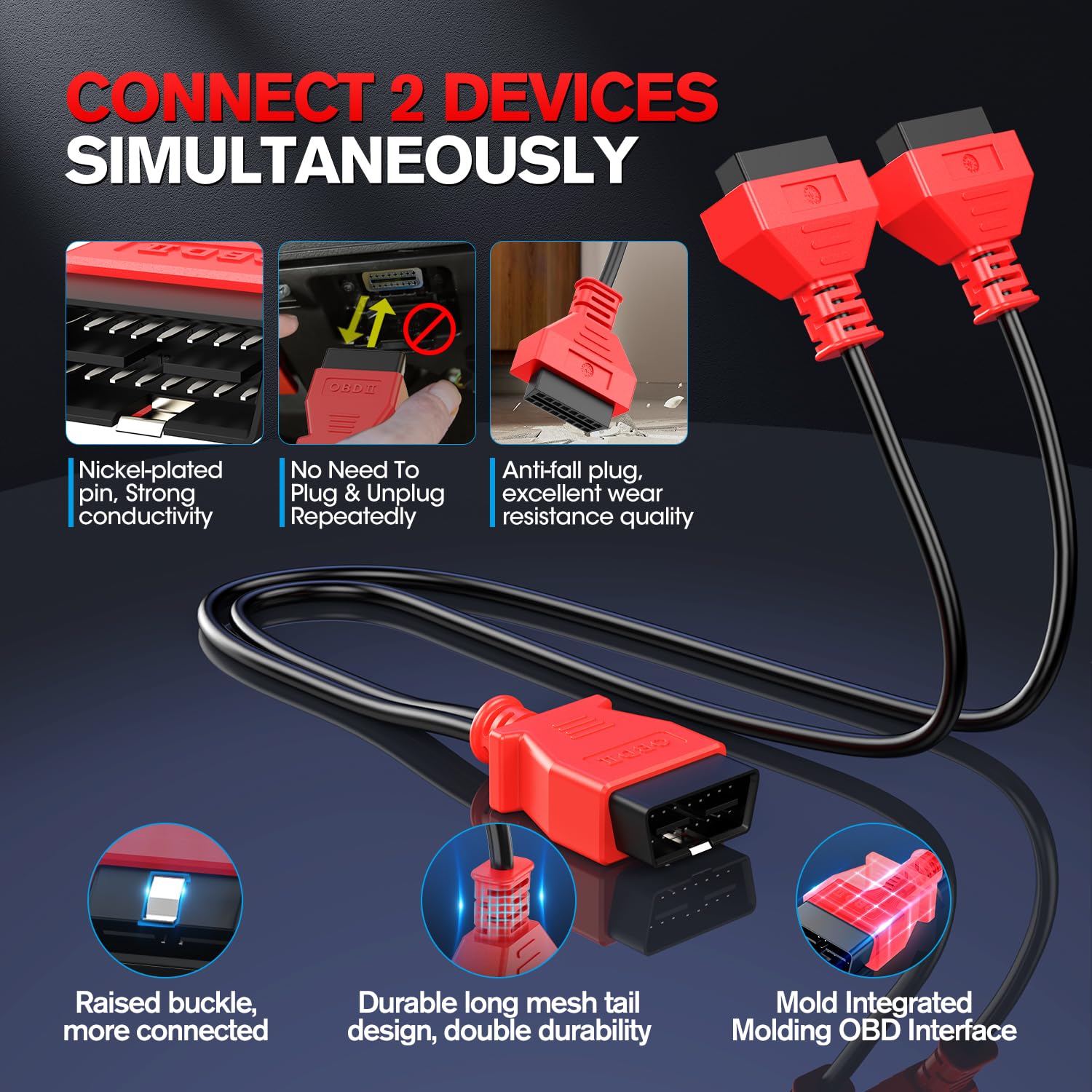 Autel Original OBD2 Splitter 16 Pin OBD II Splitter Extension, 1X Male to 2X Female Extension Cable Adapter, OBDII Extension Cord (2FT/ 60CM)