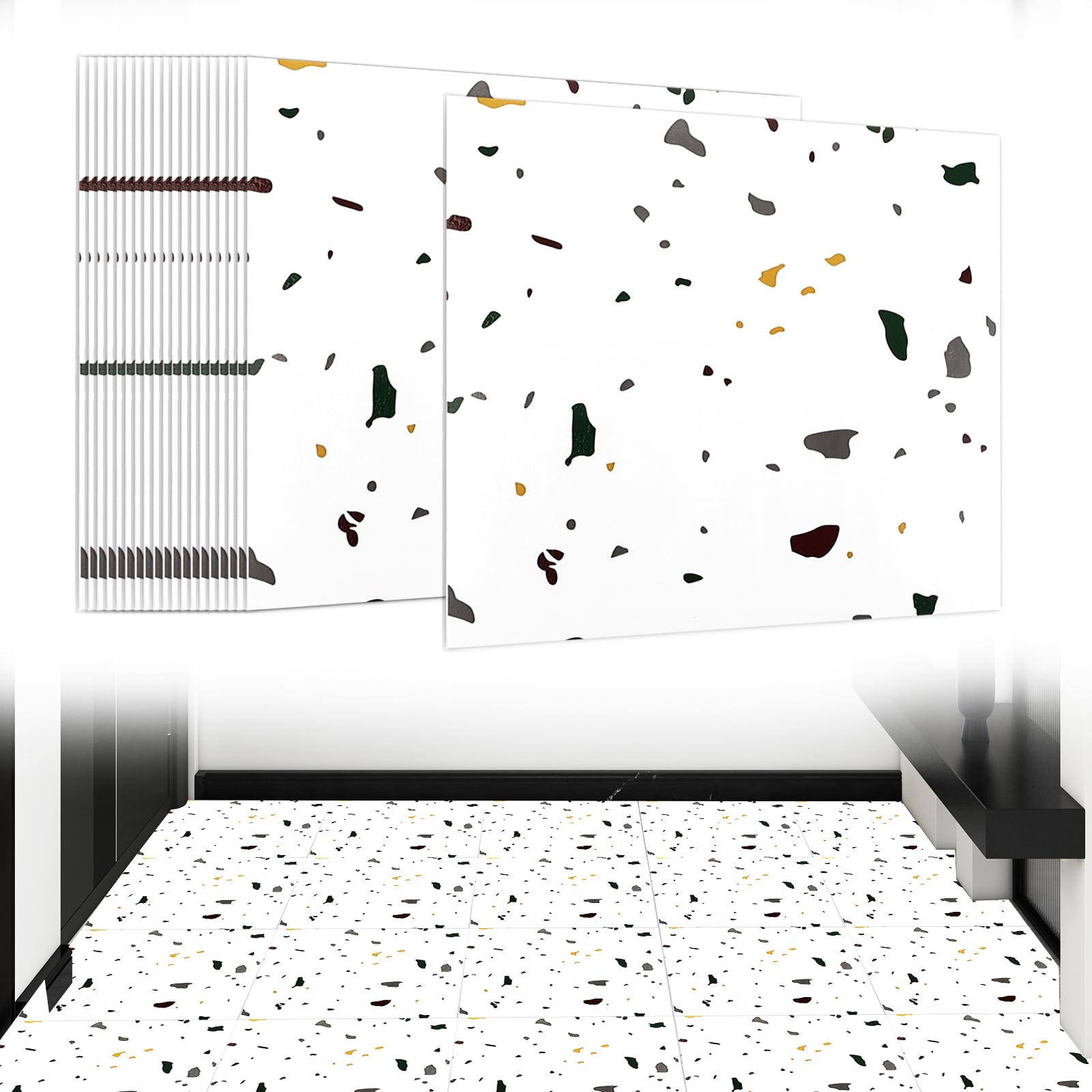 VIDETOL 40 Stück PVC Bodenbelag Selbstklebend, 30 x 30 cm Vinylboden Selbstklebend, Wasserfest Bodenfliesen, Weiß Marmoriert Vinyl-Fliesen für Küche, Wohnzimmer, Bad ca. 3,6 m²