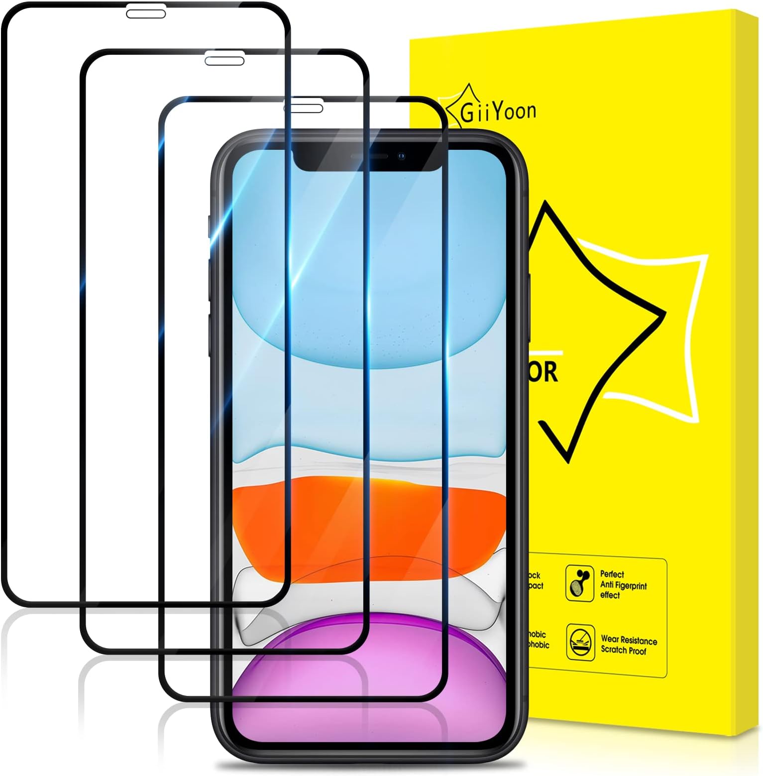 GiiYoon-3 PACK Screen Protector for iPhone XR Tempered Glass [HD Full Coverage] [Easy Installation] [Round Edge] [Scratch Resistant] [9H Hardness] Protective Film