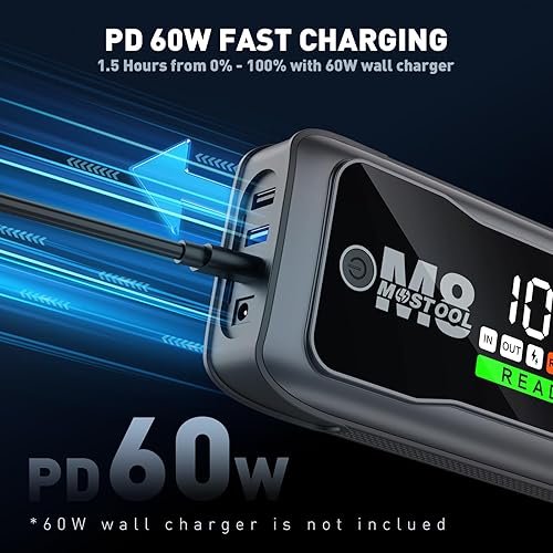 Miniatura 3 de Arrancador de salto M8, batería de coche de pico de 5000 A, capacidad de 24000 mAh con pantalla LCD, paquete de caja de salto de 12 V portátil para