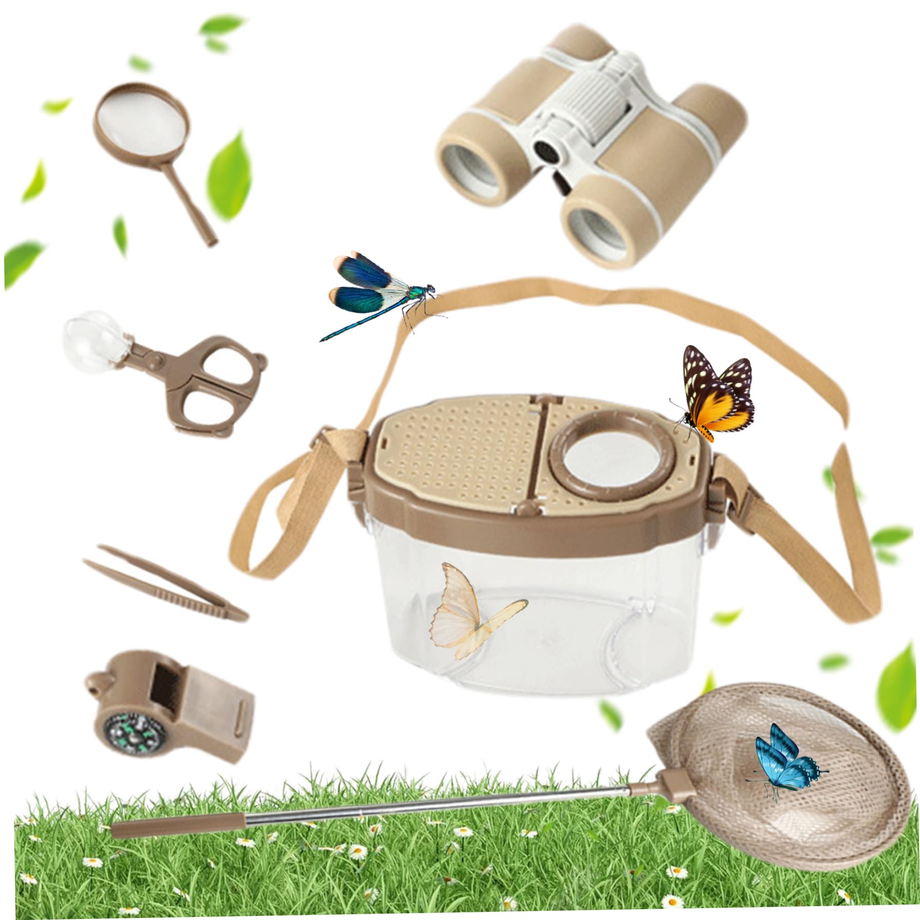 Red de Mariposas, atrapamariposas para niños, 7 Piezas/Juego, Kit Educativo con Lupa, Pinzas, Silbato, Red, telescopio y Clip, Juguetes al Aire Libre para niños