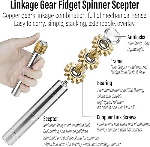 Miniatura 3 de FREELOVE Copper Gears Linkage Fidget Spinner Juguetes para adultos, Mini pequeños spinners de metal silencioso rodamiento premium, apilable,