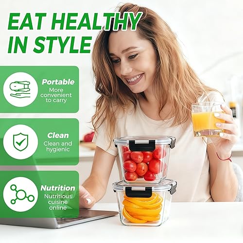 Miniatura 6 de Recipientes de sopa con tapas de vidrio de 32 onzas, 4 tazas de vidrio de borosilicato, recipientes para almacenamiento de alimentos, tarros aptos