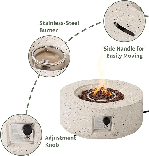 Miniatura 4 de COSIEST Juego de mesa de fuego de propano para exteriores de 2 piezas con mesa de tanque, mesa redonda de terrazo de 28 pulgadas (40,000 BTU) con