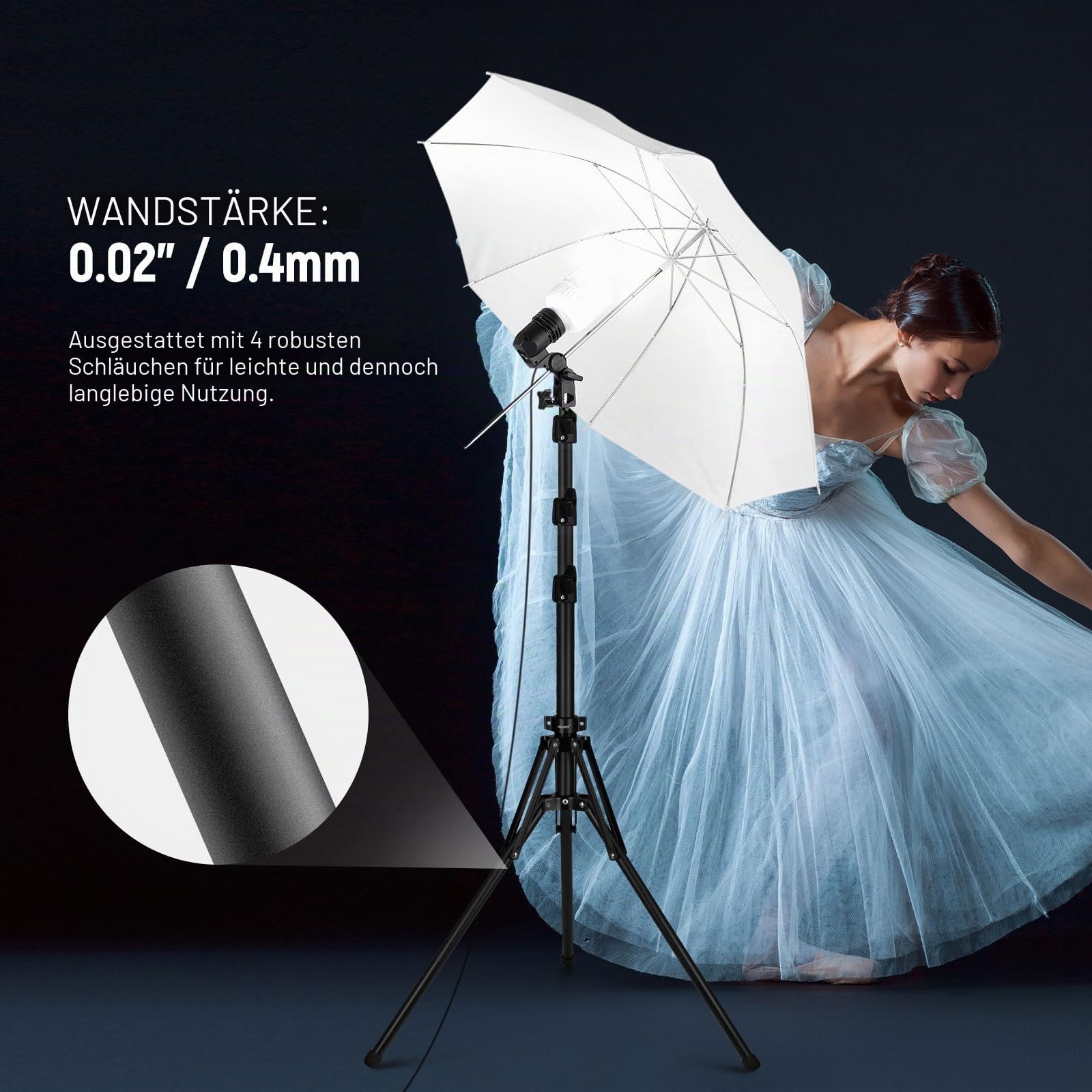 NEEWER Lichtstativ mit 180° umkehrbaren Beinen, 178cm tragbares Reisestativ 1/4" Schraube und 5/8" Bolzen, Light Stand für Innen und Außenfotografie Speedlite Blitz Ringlicht Softbox, ST178B, Schwarz