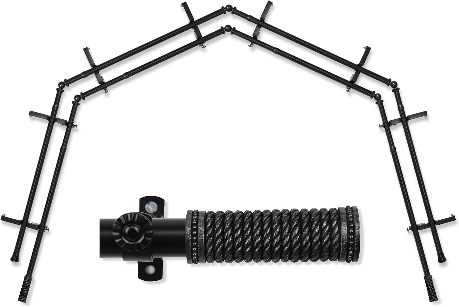 A&F Rod Décor - Woven 13/16" 4-Sided Double Bay Window Curtain Rod - Black