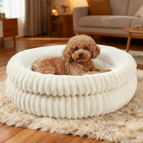 Miniatura 10 de Camas para gatos de interior, cama redonda lavable en forma de dona, camas esponjosas para perros pequeños con parte inferior antideslizante (gris,