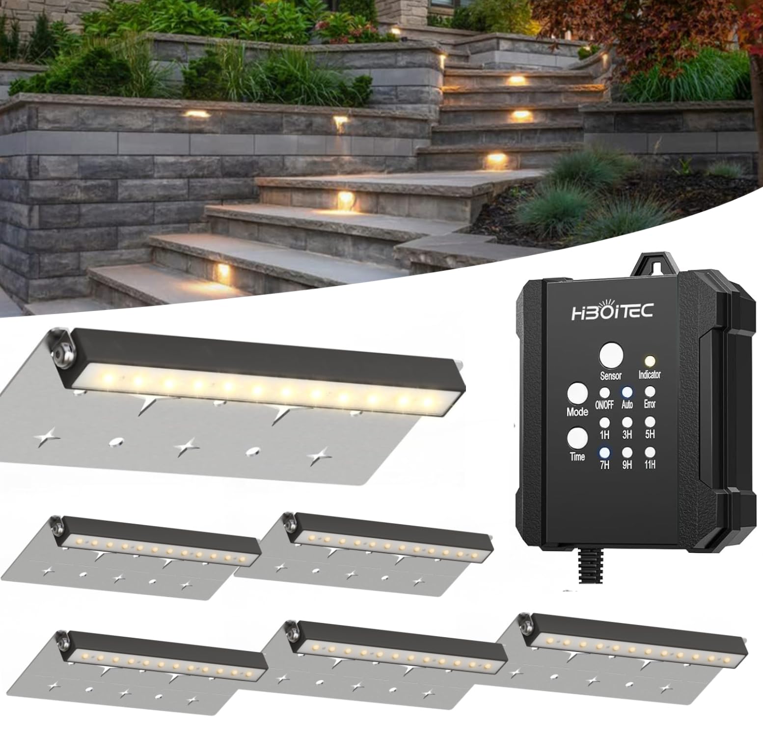 HIBOITEC 6 Pack 7inch LED Hardscape Lighting Kit with Timer & Dusk to Dawn